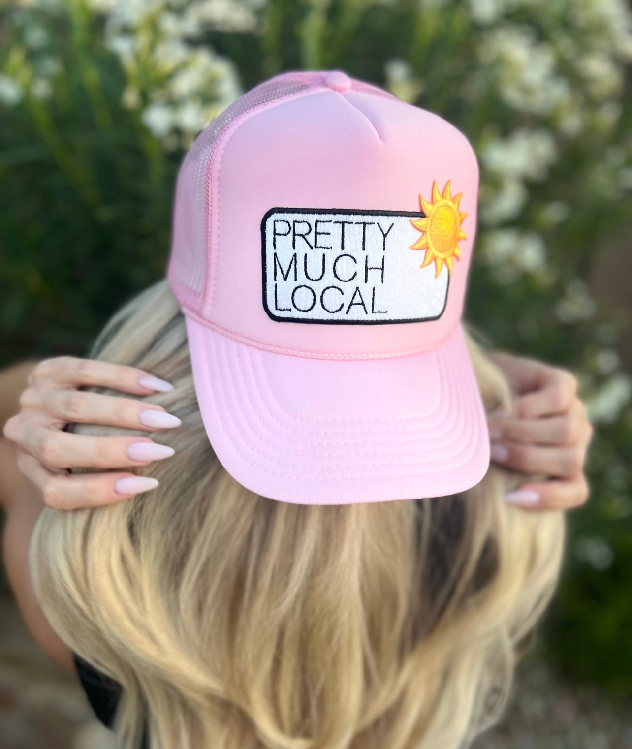 Light Pink Trucker with Pretty Much Local & Sunshine add on patch (in collab with Patriot Barbie)