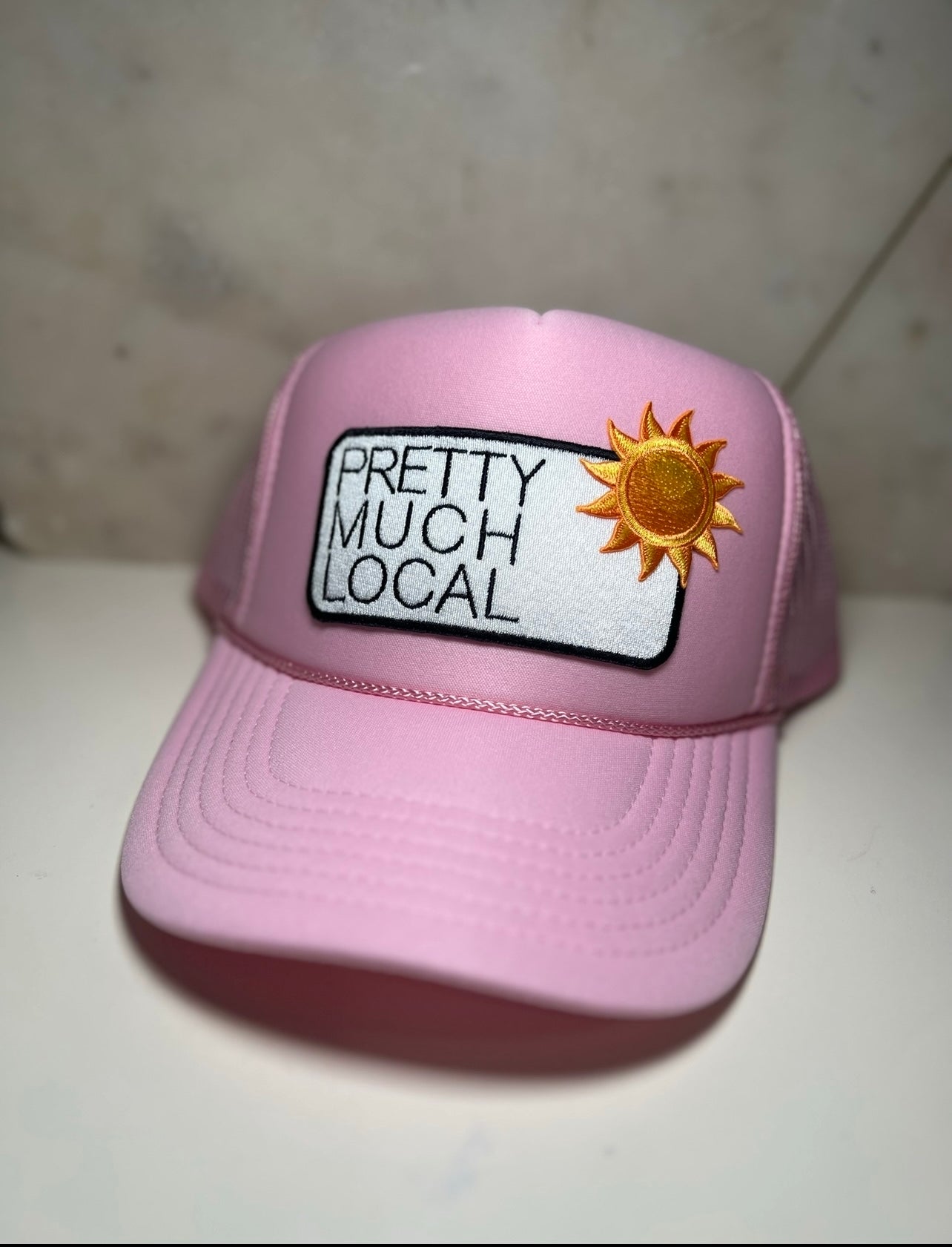 Light Pink Trucker with Pretty Much Local & Sunshine add on patch (in collab with Patriot Barbie)