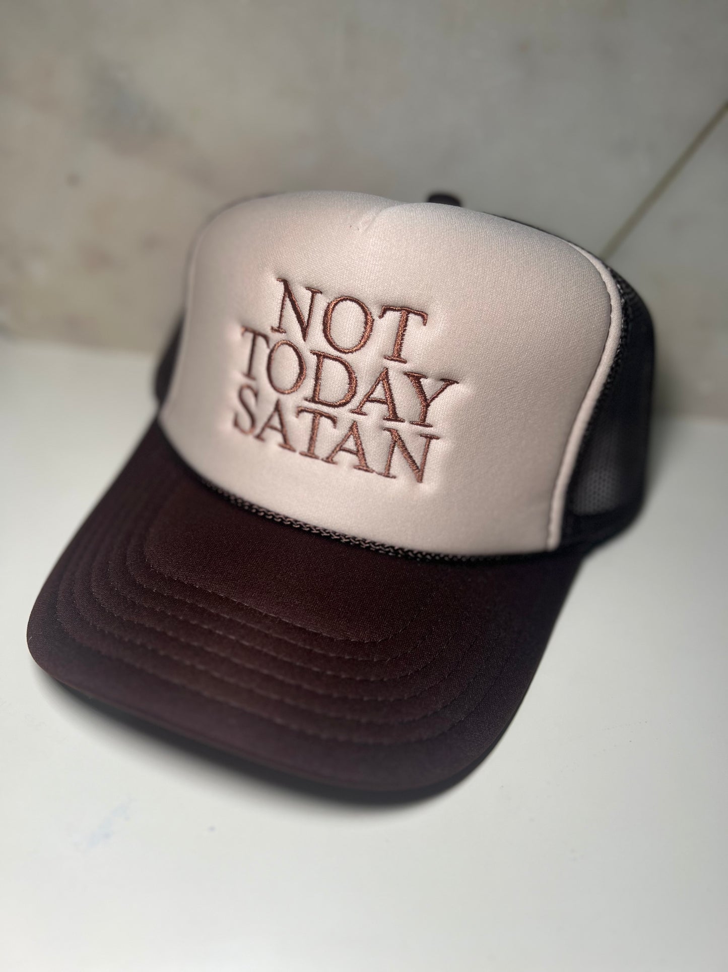 NOT TODAY SATAN on neutral 2-tone trucker