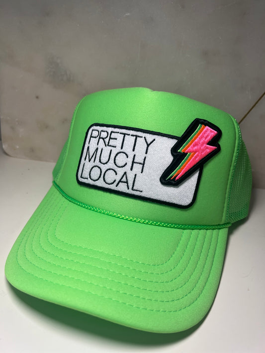 Pretty Much Local with Lightning Bolt on Neon Green Trucker