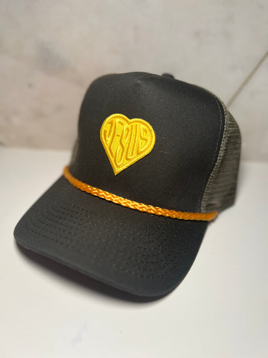 Jesus Heart on Army & Gold Rope Twill Hat