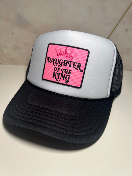 Pink Daughter of the King on Black and White Trucker