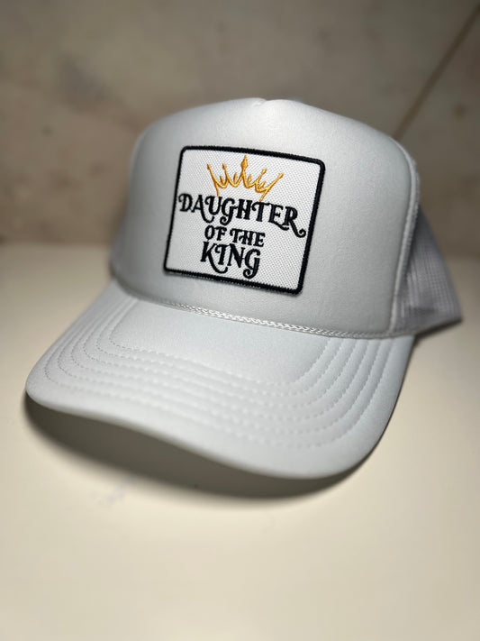 White & Gold Daughter of the King on White Trucker