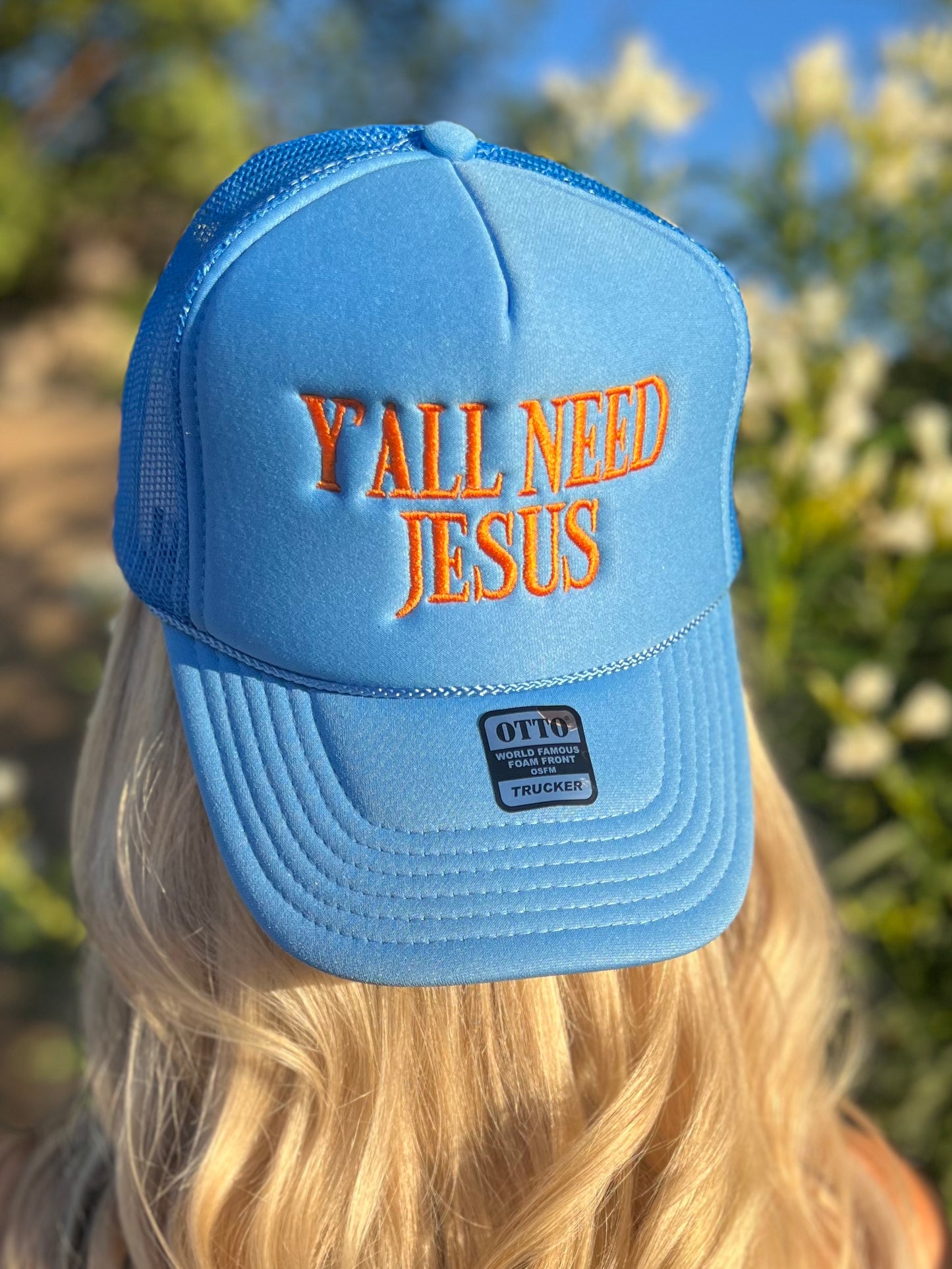 Y’all Need Jesus - Blue with Orange Text