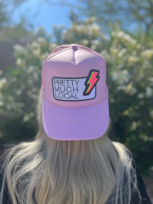 Pretty Much Local & Medium Neon Lightning Bolt Patch on Light Pink Trucker