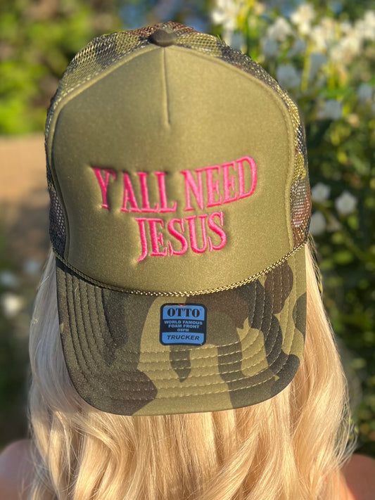 Y’all Need Jesus - Camo with Pink Text